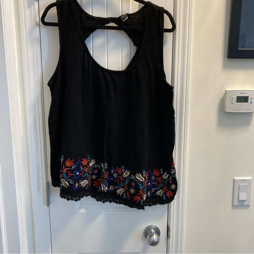 torrid Black Tank Top with Multicolor Embroidered Hem